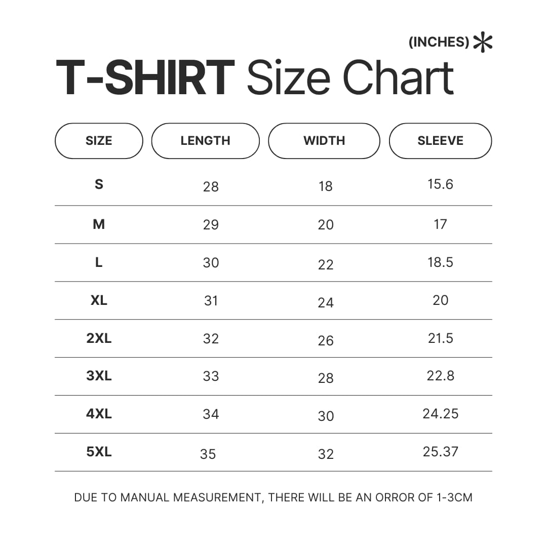 T shirt Size Chart - Elden Ring UK Store